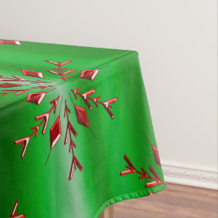 Red Snowflakes on Green Christmas Tablecloth