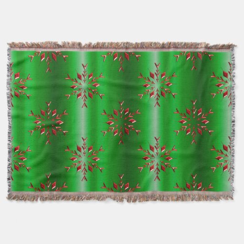 Red Snowflakes on Green Christmas Throw Blanket