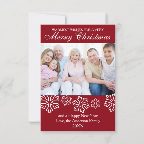 Red Snowflakes Photo _ 3x5 Christmas Card