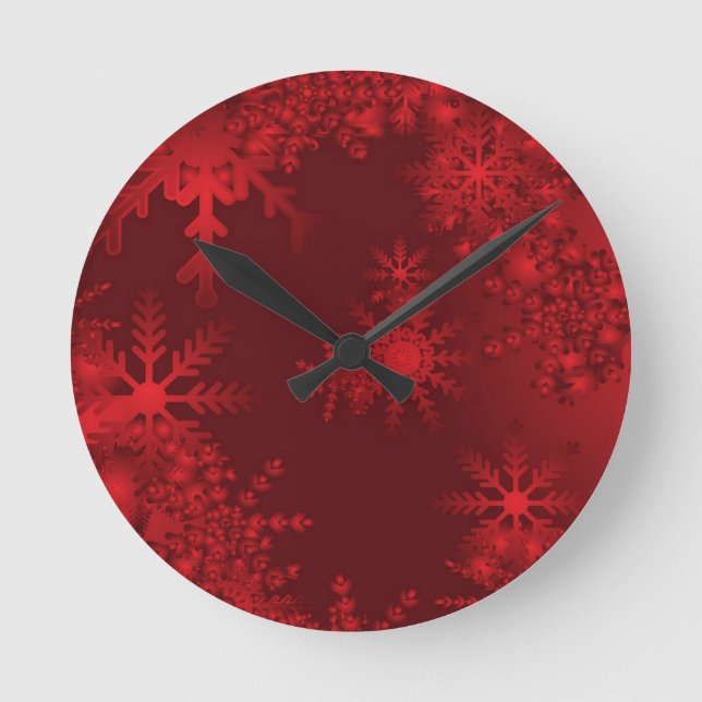 Red Snowflakes Round Clock (Front)