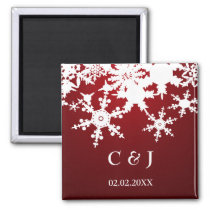 red snowflakes save the date magnets