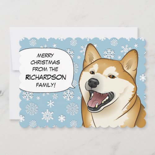 Red Snowflakes Shiba Inu Merry Christmas Card