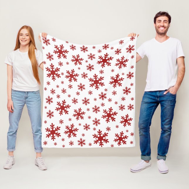 Red Snowflakes Snow Winter Christmas Holidays Fleece Blanket (In Situ)