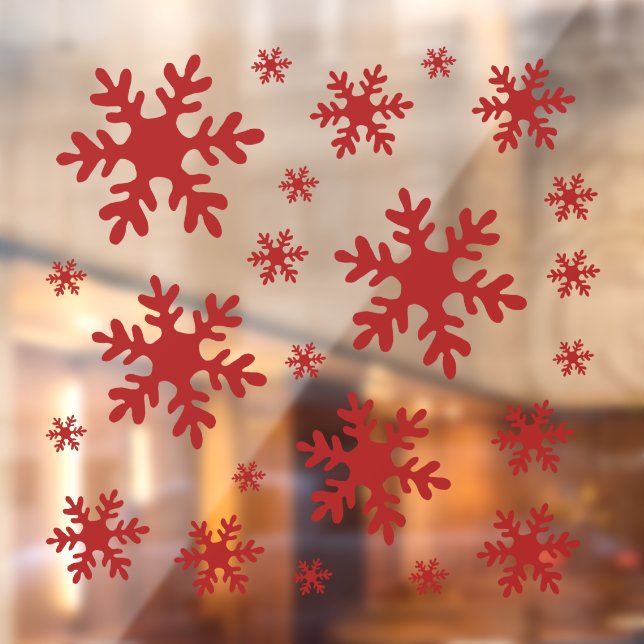 Red Snowflakes Snow Winter Christmas Holidays Window Cling (Sheet 2)