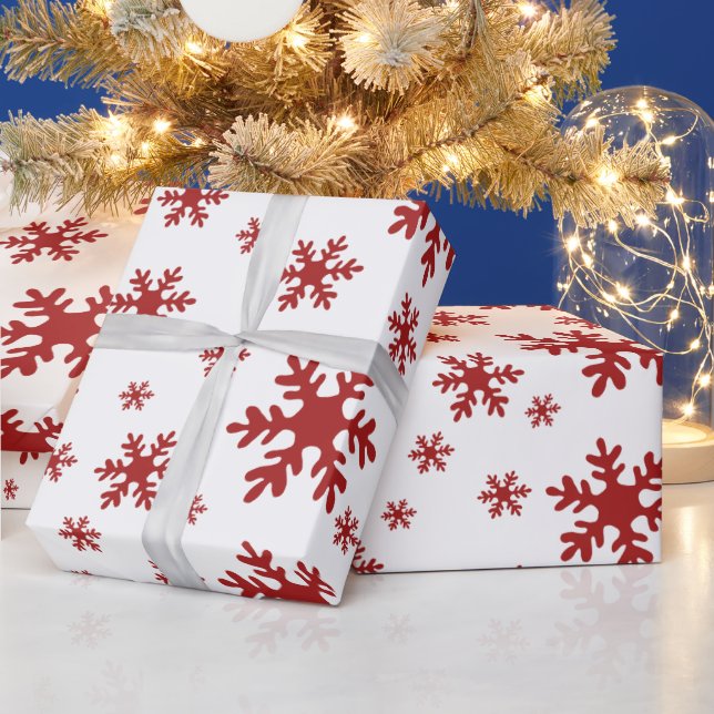 Red Snowflakes Snow Winter Christmas Holidays Wrapping Paper (Holidays)