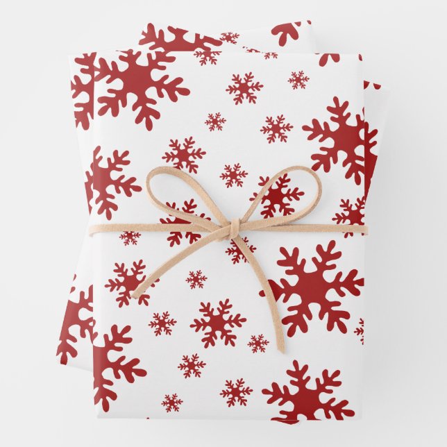 Red Snowflakes Snow Winter Christmas Holidays Wrapping Paper Sheets (In situ)
