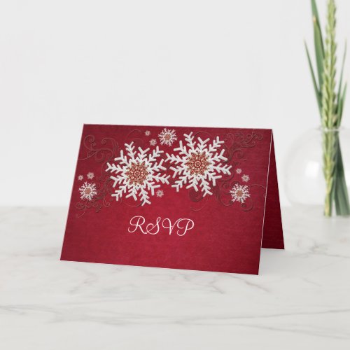 Red Snowflakes Swirls RSVP card