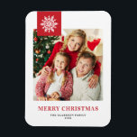 Red Snowflakes Tag Merry Christmas Photo Magnet<br><div class="desc">Celebrate the holiday spirit with our customizable photo Christmas magnet! Perfect for capturing your favorite festive moments, this magnet allows you to create a unique keepsake that showcases your family’s joy and love during the holiday season. This photo Christmas magnet features classic typography with a snowflake accent. Personalize by adding...</div>