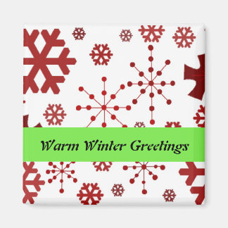 Red Snowflakes Warm Winter Greetings Magnet