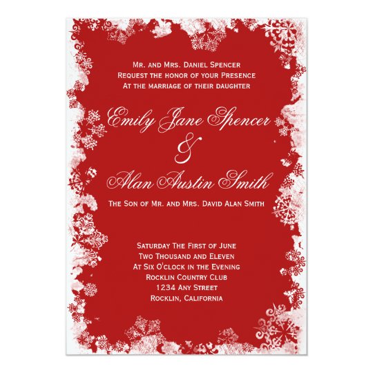 Red Snowflakes Wedding Invitation