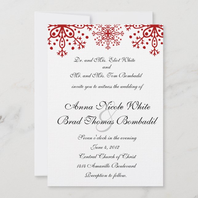 Red Snowflakes Wedding Invitation (Front)