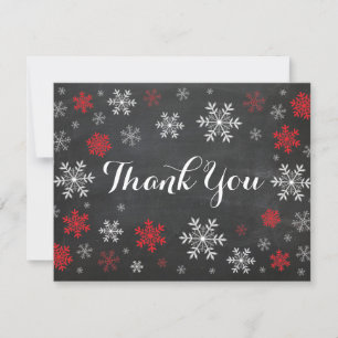 Red Snowflakes Winter Chalkboard Thank You Card