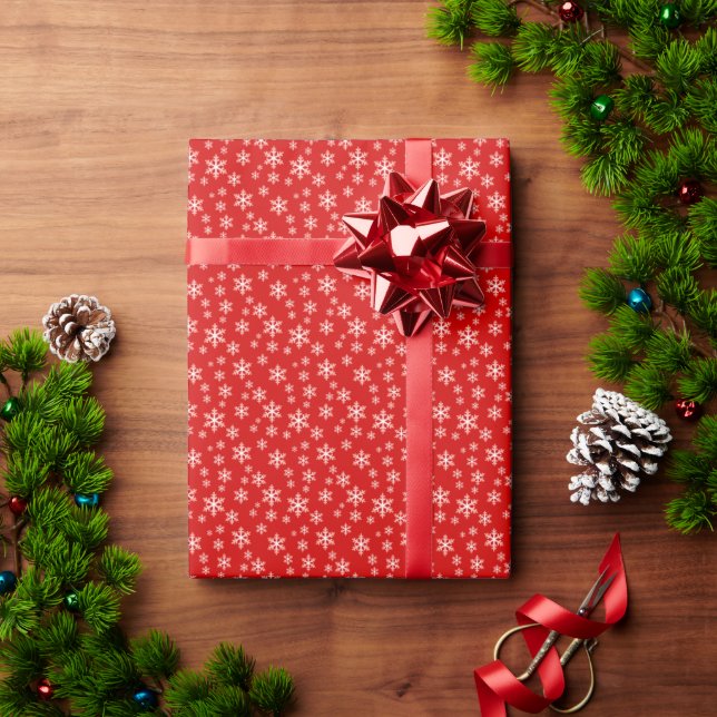 Red Snowflakes Winter Pattern Wrapping Paper (Holiday Gift)