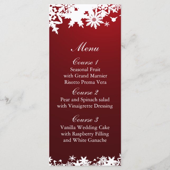 red snowflakes winter wedding menu (Front)