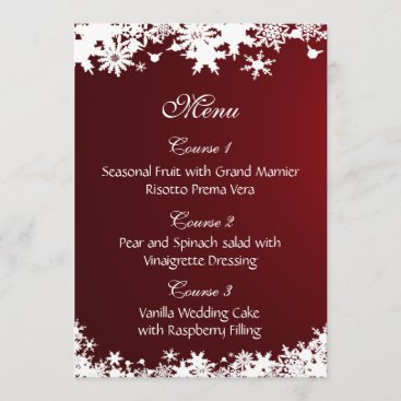 red snowflakes winter wedding menu