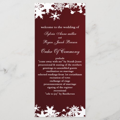 red snowflakes winter wedding program