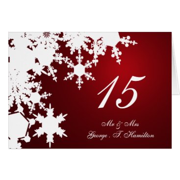 red snowflakes winter wedding table seating card