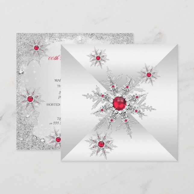 Red Snowflakes Winter Wonderland Birthday Party Invitation (Front/Back)