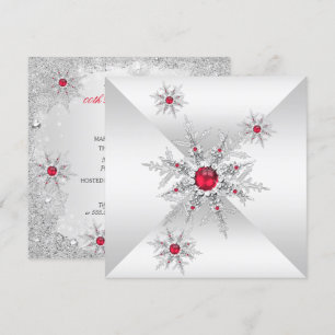 Red Snowflakes Winter Wonderland Birthday Party Invitation