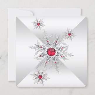 Red Snowflakes Winter Wonderland Birthday Party Invitation