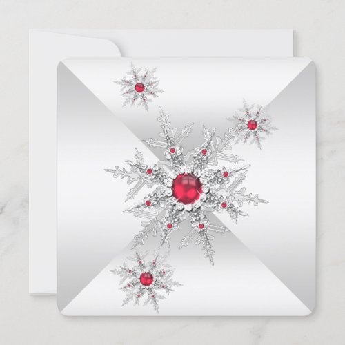 Red Snowflakes Winter Wonderland Birthday Party Invitation