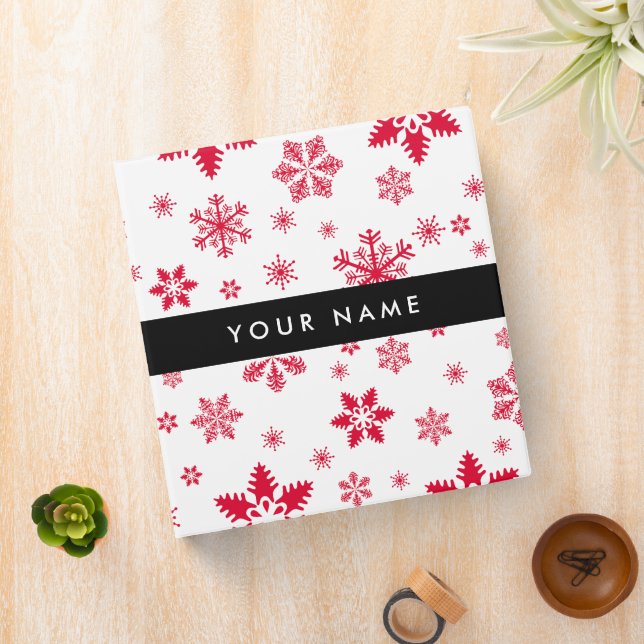 Red Snowflakes, Your name, Personalize 3 Ring Binder (In Situ)