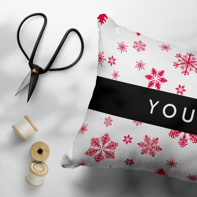 Red Snowflakes, Your name, Personalize Accent Pillow (Creator Uploaded)