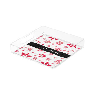 Red Snowflakes, Your name, Personalize Acrylic Tray
