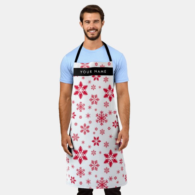 Red Snowflakes, Your name, Personalize Apron (Worn)