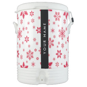 Red Snowflakes, Your name, Personalize Beverage Cooler