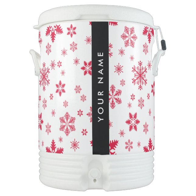 Red Snowflakes, Your name, Personalize Beverage Cooler (Front)
