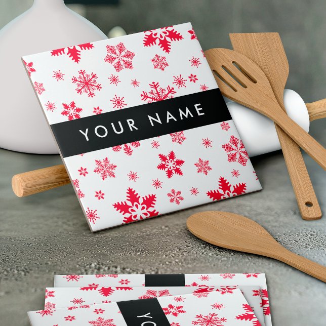 Red Snowflakes, Your name, Personalize Ceramic Tile (Creator Uploaded)
