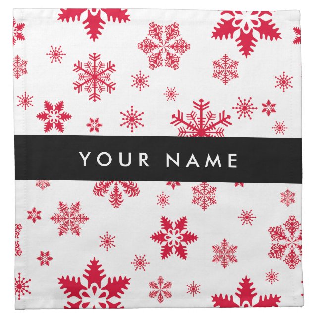 Red Snowflakes, Your name, Personalize Cloth Napkin (Front)