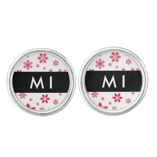 Red Snowflakes, Your name, Personalize Cufflinks