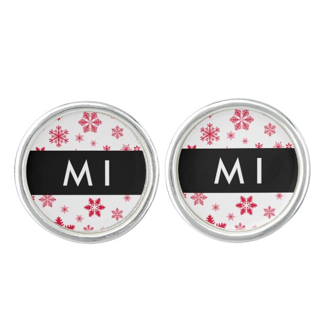 Red Snowflakes, Your name, Personalize Cufflinks (Front)