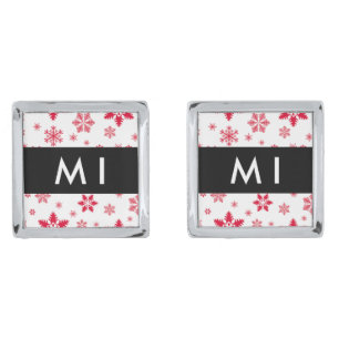 Red Snowflakes, Your name, Personalize Cufflinks