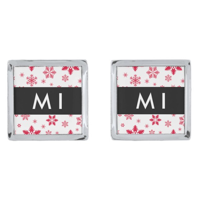 Red Snowflakes, Your name, Personalize Cufflinks (Front)