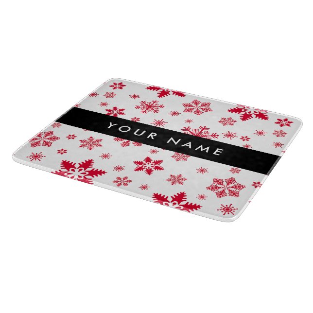 Red Snowflakes, Your name, Personalize Cutting Board (Corner)