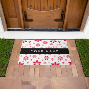 Red Snowflakes, Your name, Personalize Doormat