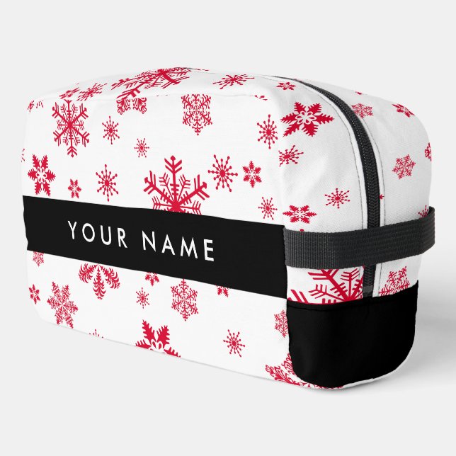 Red Snowflakes, Your name, Personalize Dopp Kit (Left Corner)