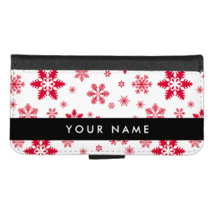 Red Snowflakes, Your name, Personalize iPhone 8/7 Wallet Case