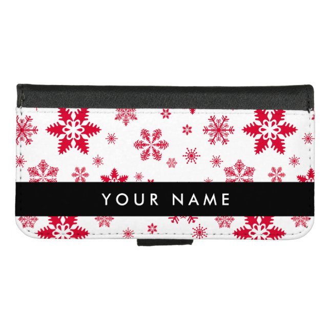 Red Snowflakes, Your name, Personalize iPhone Wallet Case (Front (Horizontal))