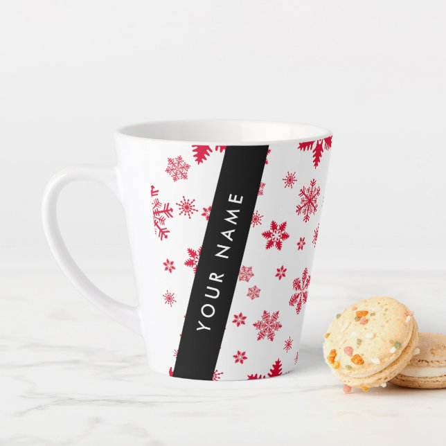 Red Snowflakes, Your name, Personalize Latte Mug (In Situ)