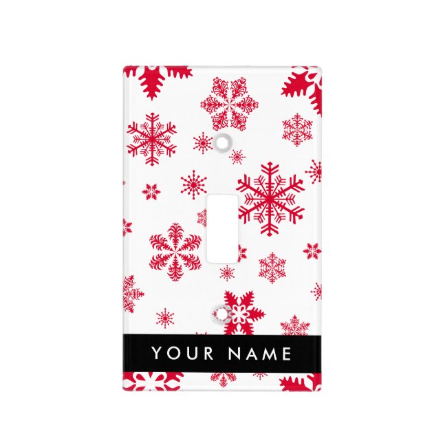 Red Snowflakes, Your name, Personalize Light Switch Cover (Front)