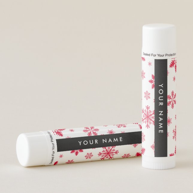 Red Snowflakes, Your name, Personalize Lip Balm (Front)