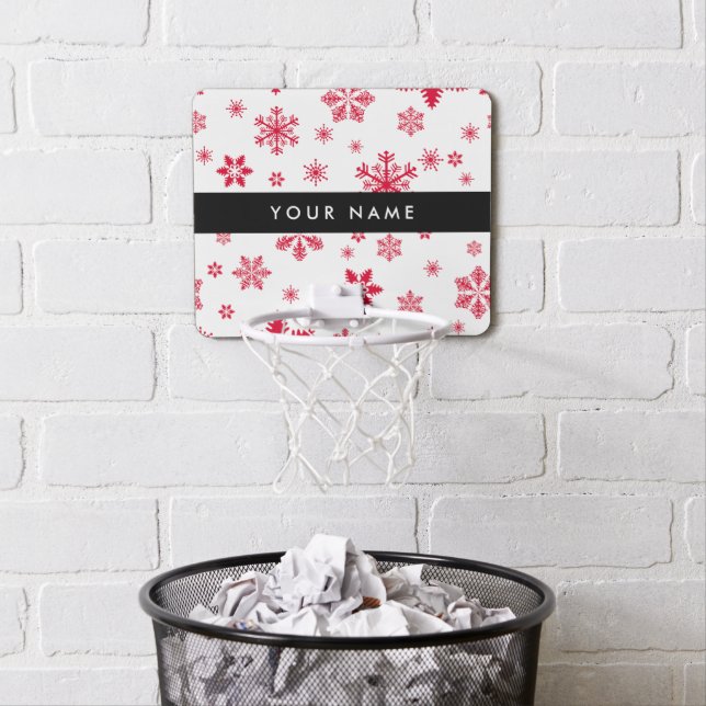 Red Snowflakes, Your name, Personalize Mini Basketball Hoop (In Situ)