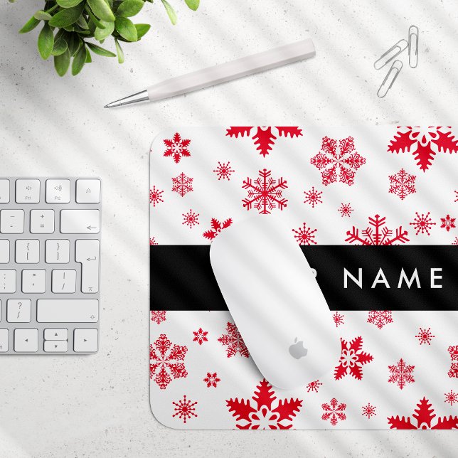 Red Snowflakes, Your name, Personalize Mouse Pad (Creator Uploaded)