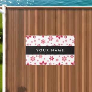 Red Snowflakes, Your name, Personalize Outdoor Rug