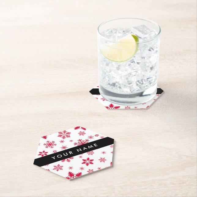 Red Snowflakes, Your name, Personalize Paper Coaster (Insitu)