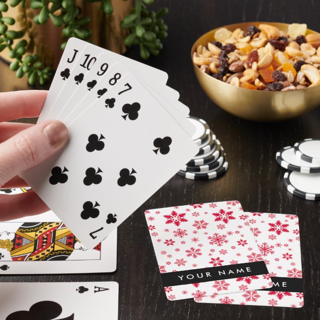Red Snowflakes, Your name, Personalize Poker Cards (In Situ)